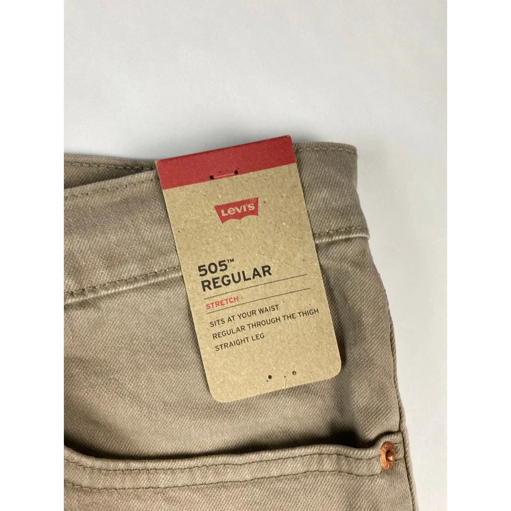 NWT Levi's 505 Big & Tall Jeans Mens 52x29 Stretch Denim Straight Leg Tan